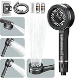 High Pressure Shower Heads, Hard Water Filter Shower Head with 1.5m Shower Hose and Shower Stand, 4 Mode Power Shower Head with Pause Switch, Shower Pro Head Showerhead with Water Filter, Black