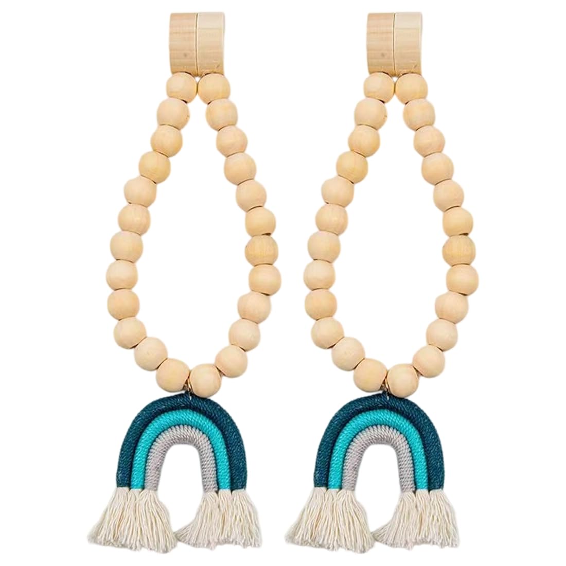 Hndhbfgrt Farmhouse Style Bead Curtain Rope Holdback 2pcs Bead Garlands Curtain Tiebacks Rainbow Tassel Wood Holder for Drape C