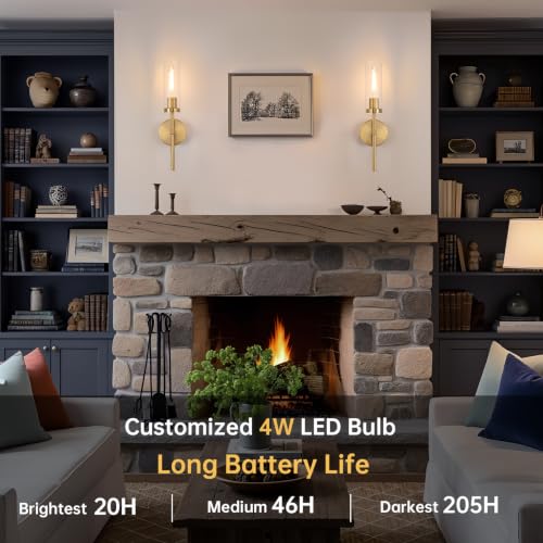 Image of Shenmoyl Battery Operated Wall Sconces Set of 2, Gold Rechargeable Wall Lighting Fixtures, Dimmable Wall Lights with Remote & Clear Glass Shade for Living Room, Bathroom,Bedroom