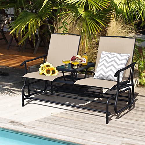 image for Tangkula 2 Person Swing Glider Chair, Patio Rocking Loveseat w/Center 