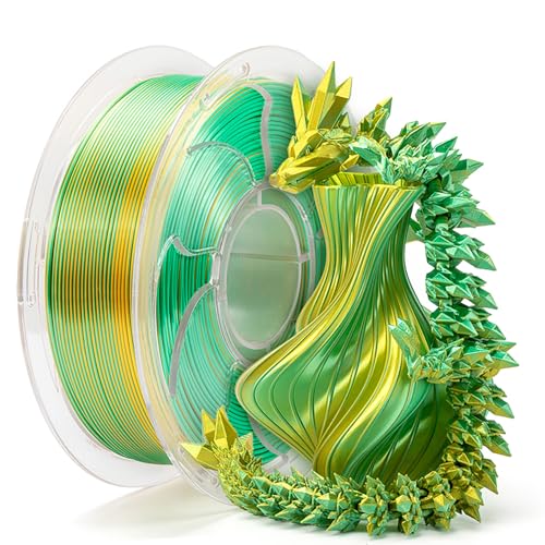 Image of Silk Dual Color Gold Green PLA 1.75mm 1kg Shiny 3D Printer Filament FDM AMS | Silk finish Bi color Gold Green Coextrusion Shiny Smooth transition Neatly wound 1kg spool 2.2lbs for Bambu Snapmaker