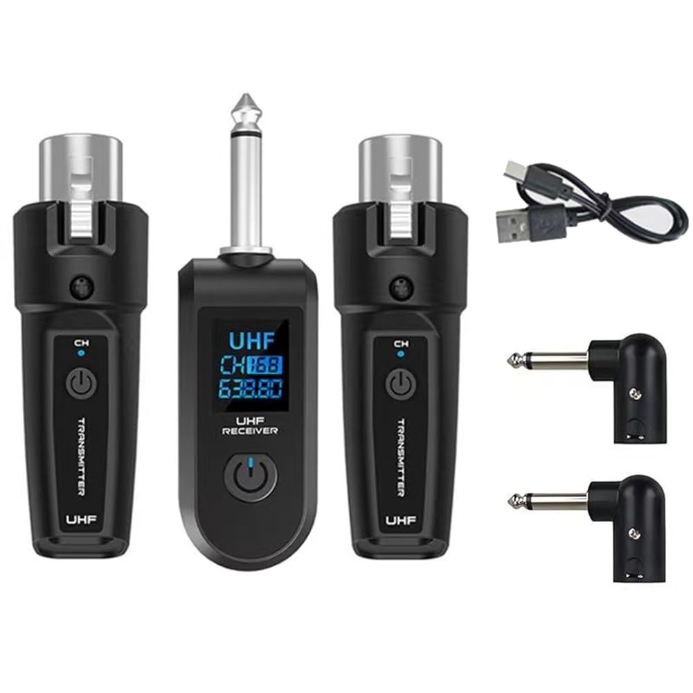 Bloepum 6.35mm UHF XLR Adapter System Wireless Microphone Transmitter Receiver for Dynamic Microphone Guitar Audio Mixer PA