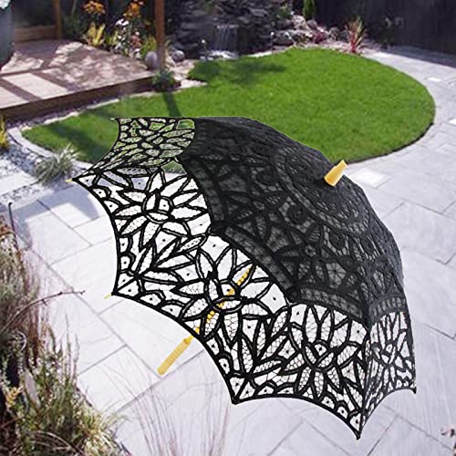 Shamjina Vintage Ladies Lace Embroidered Umbrella Folded Parasol, Black, 96Cm #TOP1