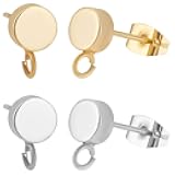 Beebeecraft 20Pcs Flat Round Stud Earrings with Loop 18K Gold & 925 Sterling Silver Plated Earring Posts Findings for Jewelry Making