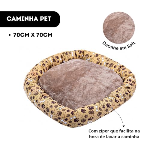 Caminha Pet G - Cama pet GRANDE - FUNDO IMPERMEAVEL E COM ZIPER (BEGE, G- 70x70cm)