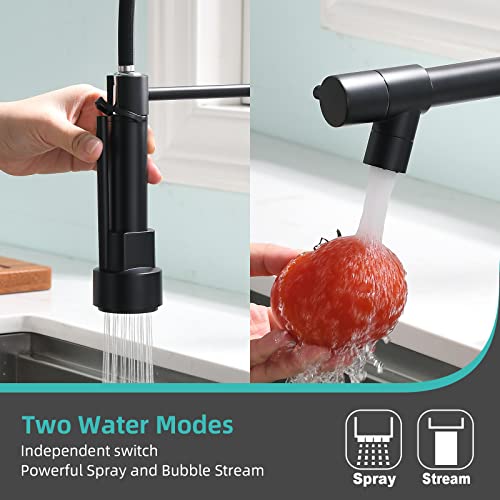 Kicimpro Commercial Faucet With Sprayer, Matte Black Kitchen Faucet Modern Single Handle High Arc Black Stainless Steel Kitchen Sink Faucet For One Hole Or Three Hole Sink #TOP2