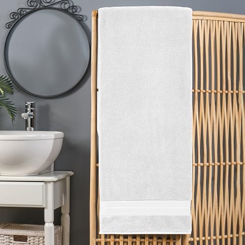 Image of Elegant Comfort Three Line Popcorn Extra Large Luxury Bath Towel - 40 inch x 80 inch inch, Premium Hotel Spa Quality 1 Piece Oversized Bath Sheet 100% Turkish Cotton Super Soft Highly Absorbent, White