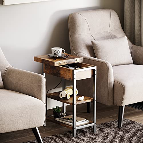 End Table With Charging Station, Narrow Side Table With Usb Ports And Outlets, Flip Top Nightstand / Bedside Table / Sofa Couch Table For Small Spaces / Slim End Table For Living Room Bedroom Office #TOP3
