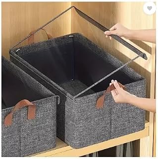 JAIVI VENTURES 26LTR Foldable Clothes Organizer for Wardrobe, Blanket Storage Box with Lid, Carry Handles for Bedding, Gre... Price In India