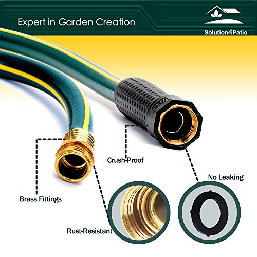 Solution4Patio Homes Garden 3/4 In. X 25 Ft. Garden Hose, Brass Fittings, No Kink, No Leaking, Heavy Duty, High Water Pressure, For Extremely Weather 12 Year Warranty, No Dop, Environmental-Friendly #TOP2
