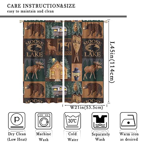 Vintage Deer Bear Farmhouse Window Curtain Retro Cabin Curtains Lake Country Lodge Moose Bedroom Curtains Home Curtains 42X45In #TOP1