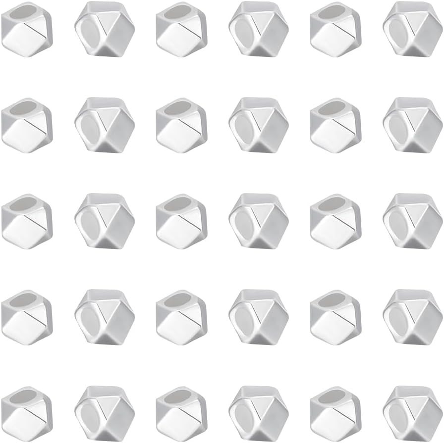 BENECREAT 40Pcs 925 Sterling Silver Spacer Beads, 2mm Faceted Metal Bead Polyhedron Beads Jewelry Findings with 1Pcs Silver Polishing Cloth for Bracelet Necklace Jewelry Making