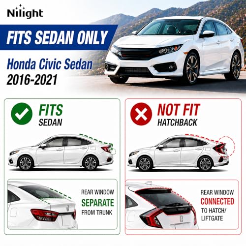 Image of Nilight Tape-On Rain Guards for Honda Civic Sedan 2016-2021, 4PCS