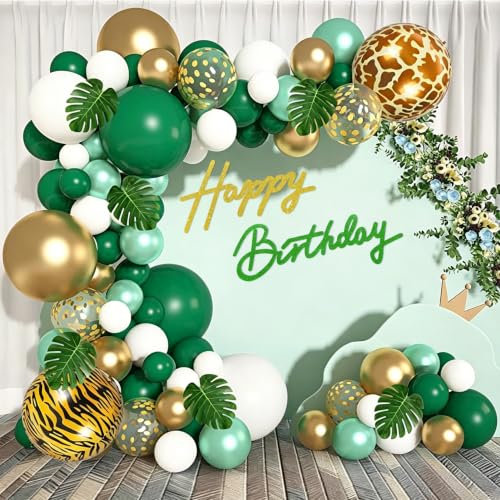 Image of TONIFUL Happy Birthday Sign for Backdrop - Glitter Green Gold Felt Banner - Includes Dot Glue - Perfect for Birthday Party Backdrop,Wall Decr,Balloon Arch,Photo Background