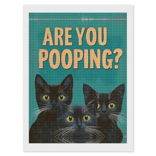 Black Cats are You Pooping Square Diamond Painting Kits 5D DIY Full Drill Rhinestone Arts Wall Decor for Adults 12