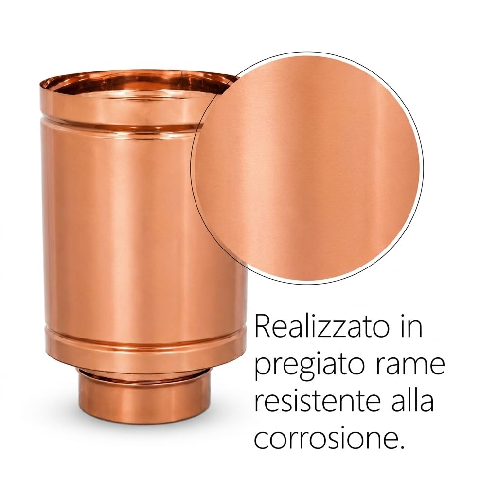 MAKA Comignolo Terminale a Botte Tondo, Cappello Camino Antipioggia in Lamiera Zincata 0,6 mm, per Espulsione Fumi Legna, Metano e Gasolio (Rame, Ø 80 mm)