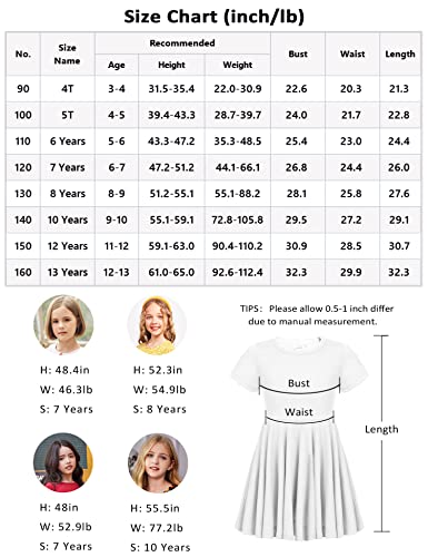 Arshiner Girls Twirl Dress Solid Color Cotton Stretchy Skater Swing Basic School Dress Yellow 130 8-9Y Retro #TOP5