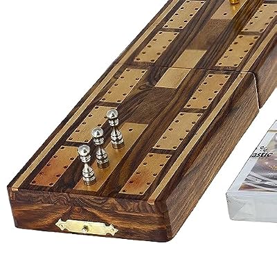 Cribbage Board Game With Storage Unique Metal Pegs And Playing Cards Game Gift Set Box