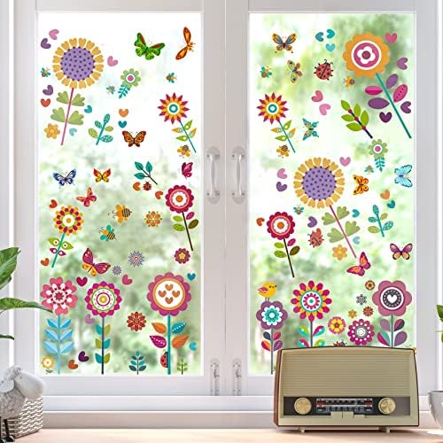 YICHEN Fensterbilder Sommer – 9 Bögen Mit 82 Aufklebern, PVC-Folie, Wiederverwendbar, Für Fenster, Glas, Kinderzimmer, Partydekoration