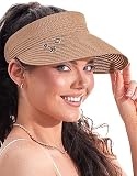 Straw Visor Hats for Women Foldable Womens Beach Sun Hat Wide Brim Roll Up Visors Summer Ponytail Pa