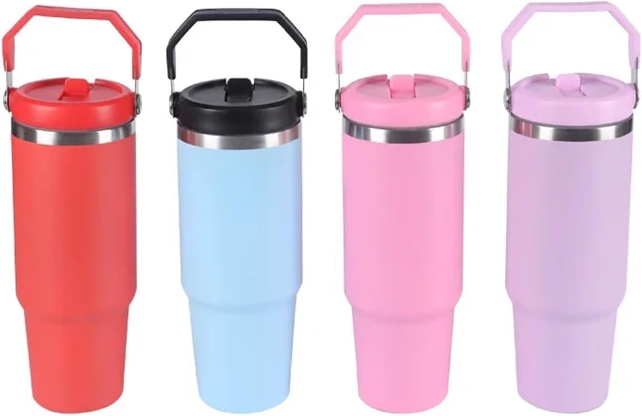 大容量の一人用ポータブル手持ち断熱マグカップアウトドア機内持ち込みカップシンプルなデザイン(Pink)