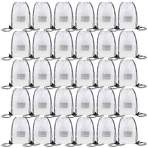 CODOBON 30 Pack Drawstring Bags,Bulk Draw String Backpack, Gym Sports Cinch Bag Sackpack for Women Men, White