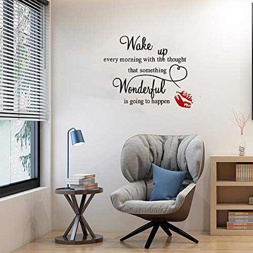 Wake Up Every Morning Wall Decal With Red Lip Sticker, Inspirational Quote Saying Wall Sticker, Vinyl Motivational Art Lettering Motto Decor, For Home Office Classroom Bedroom #TOP5