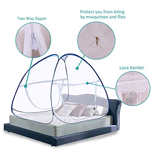 Image of Premium Mosquito Net Mosquito Net, Bed Tent Pop up Mosquito Net for Bed, Bed Canopy Baby Mosquito Nets Trip Insect Fly Screen Bedroom Mosquito Net (122cm*180cm*145cm, Navy Blue)