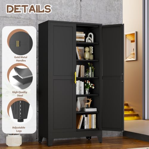 Image of winiowa Metal Pantry Storage Cabinet with 2 Doors and 5 Adjustable Shelves