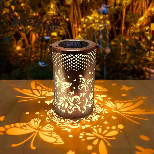 Butterfly Solar Lights Garden Ornaments Outdoor, Hanging LED Solar Powered Lantern Outdoor Waterproof, Metal Solar Butterfly Flower Stake Lights for Patio, Lawn, Yard, Pathway, Grave, Decoration Gift