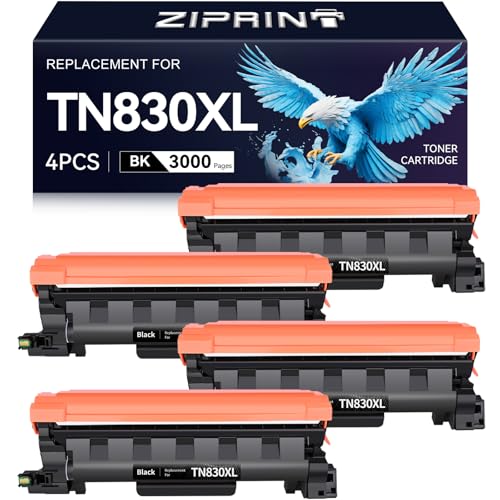 ZIPRINT TN830XL Toner 4 Pack(with chip) Compatible Replacement for Brother tn830 tn 830xl tn830/xl/v tn 830 Toner for HL-L2460DW HL-L2405W DCP-L2640DW MFC-L2820DW MFC-L2900DW HL-L2480DW Printer