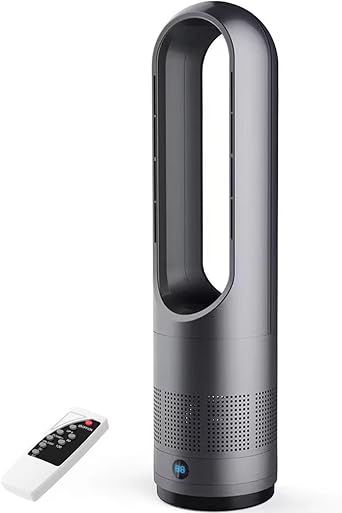 Bladeless Tower Fan,Automatic Swing,8 Speeds Adjustable Wind,8 Hours Timer Function for Sleeping,Working,Studying,22" Tall Standing Floor Desk Fan with Remote