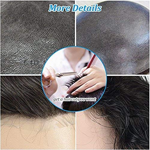 Miniatura 6 de LLWear Toupee para hombres, piezas de cabello humano para hombre, 0.002 in, piel fina y suave, sistema de cabello anudado único para hombres,