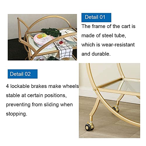 Heoniture Gold Bar Cart With 2 Mirrored Glass Shelves, Modern Round Bar Serving Cart, Mini Bar Carts For The Home/Kitchen/Club/Living Room, Rolling Wheeled Design #TOP2