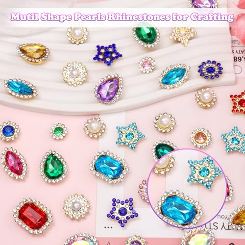 150 Pcs Mixed Sew on Rhinestones Pearls, Crystal Glass with Metal Base Flower Shape Claw Flatback Rhinestone Pearls for Crafting, Rhinestones Pearl for Clothes Shoes Hats Bags & Sewing Accessories - Thumbnail 5