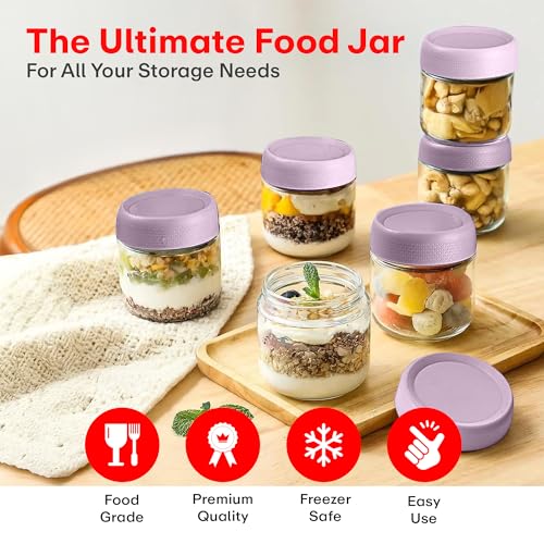 Image of Rioware Storage Glass Jar, Set of 6, 350 ml Each, Transparent, BPA Free, Storage Jar, Kitchen Organizer Modular, Multipurpose Cookies Jar,Purple
