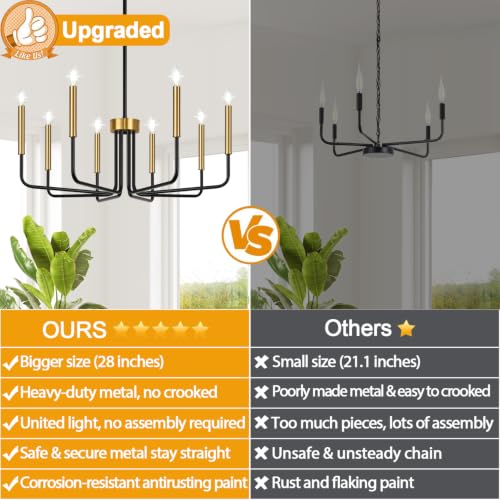 Lynnoland Black and Gold 8-Light Farmhouse Chandelier for Dining Room Lighting Fixtures Hanging, Vintage Candle Pendant Light Fixtures Chandelier for Bedroom, Foyer and Living Room by Lynnoland - Used condition - Image 2