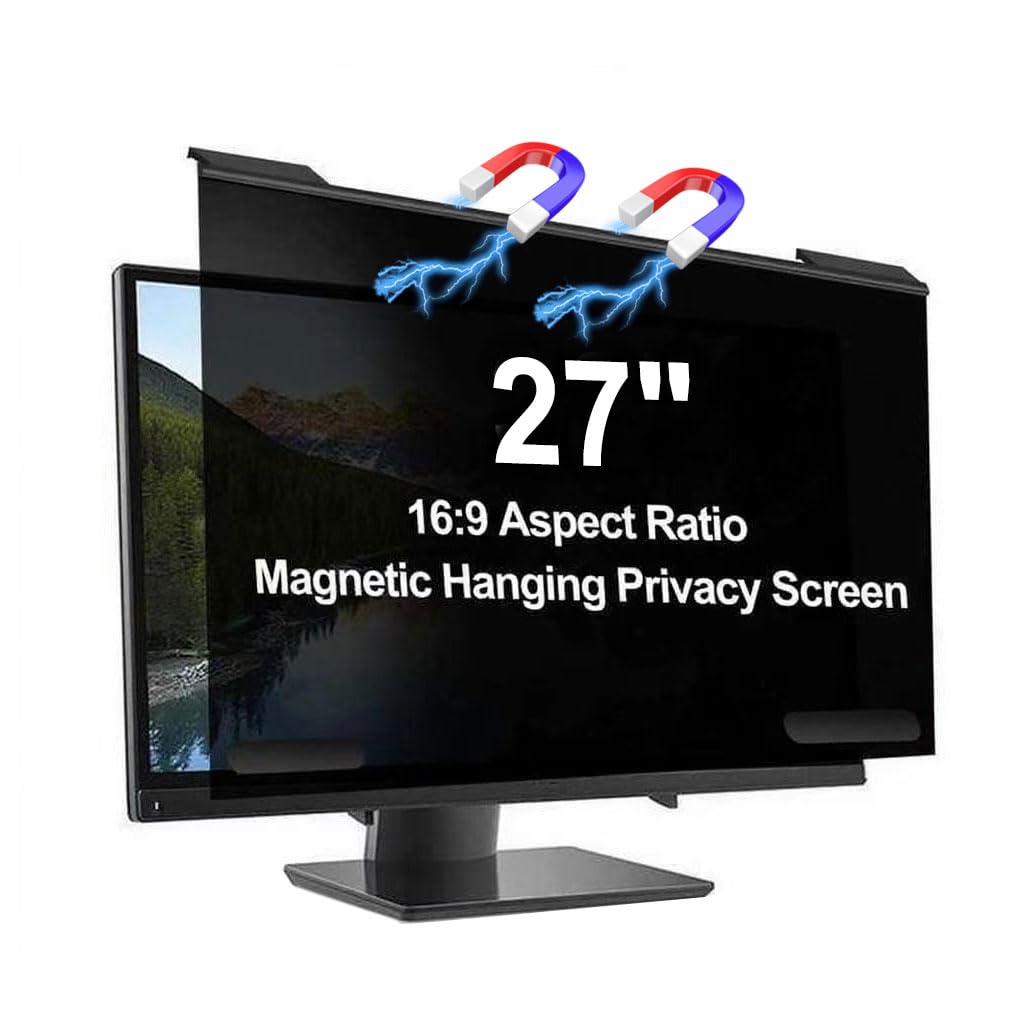 Magnetic Privacy Screen for 27 Inch Monitor, 16:9 Aspect Ratio Computer Polycarbonate Anti Spy Filter, Aluminum Alloy Frame Anti-Glare Blue Light Shield, Removable Anti-Peeping Screen Protector for Desktop PC & Monitor