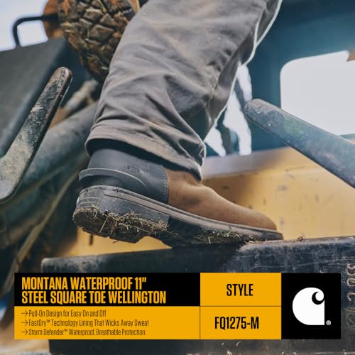 Image of Carhartt Men's Montana 11 inch Wellington Work Boots - Waterproof & Water-Resistant, Steel Toe & Soft Toe, Pull-On Square Toe