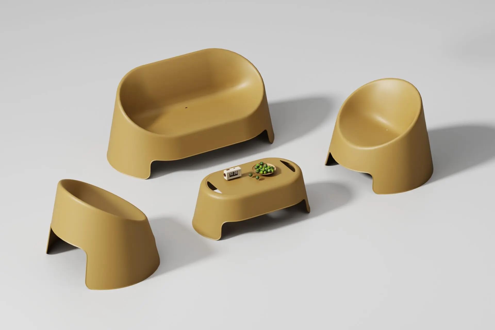 Cribel Corfù Set Da Giardino Esterno Ambra In Polipropilene, Salottino Moderno Con Divano Due Posti, Due Poltrone E Tavolino, Arredo Outdoor Per Terrazza Balcone E Spazi Aperti