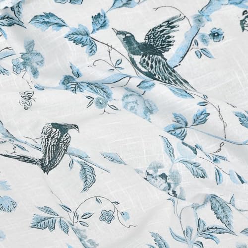 Image of LINENWALAS Decorative Cotton Sheer Curtains 5 Feet Long for Window, 3 Panel Printed Curtains for Home Decor, Living Room, Bedroom, Kitchen, Grommet Hanging (5 Feet x 4.5 Feet, Bird Paradise, White)