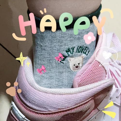 Image of Women's Crew Socks Cute Bear Cat Floral Soft Fancy Socks Gifts for Women