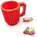 Build-on Brick coffee Mug - Coffee mug +2 box bricks (Red), BPA-free Coffee Mug Lego Style Puzzle Mugs, Building Blocks Water Bottle Tea Cup, Plastic Mug for Coffee Tea Beverage Drinking