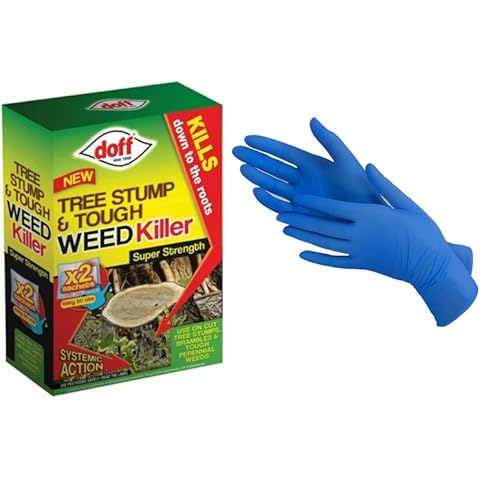 VR Angel Doff Tree Stump And Tough Weed Killer Sachet with 1 Pair Non-Sterile Gloves for Kills down to the roots Use on Cut Tree Stumps Brambles and Weeds - 1 pack of 2 x 80ml sachet Cover