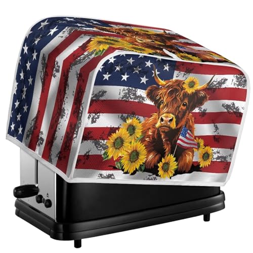 Image of 4 Slice Toaster Dust Cover with Top Hook Kitchen Small Appliance Bread Toaster Oven Dustproof Cover American Flag Highland Cow July 4th Independence Day Decor