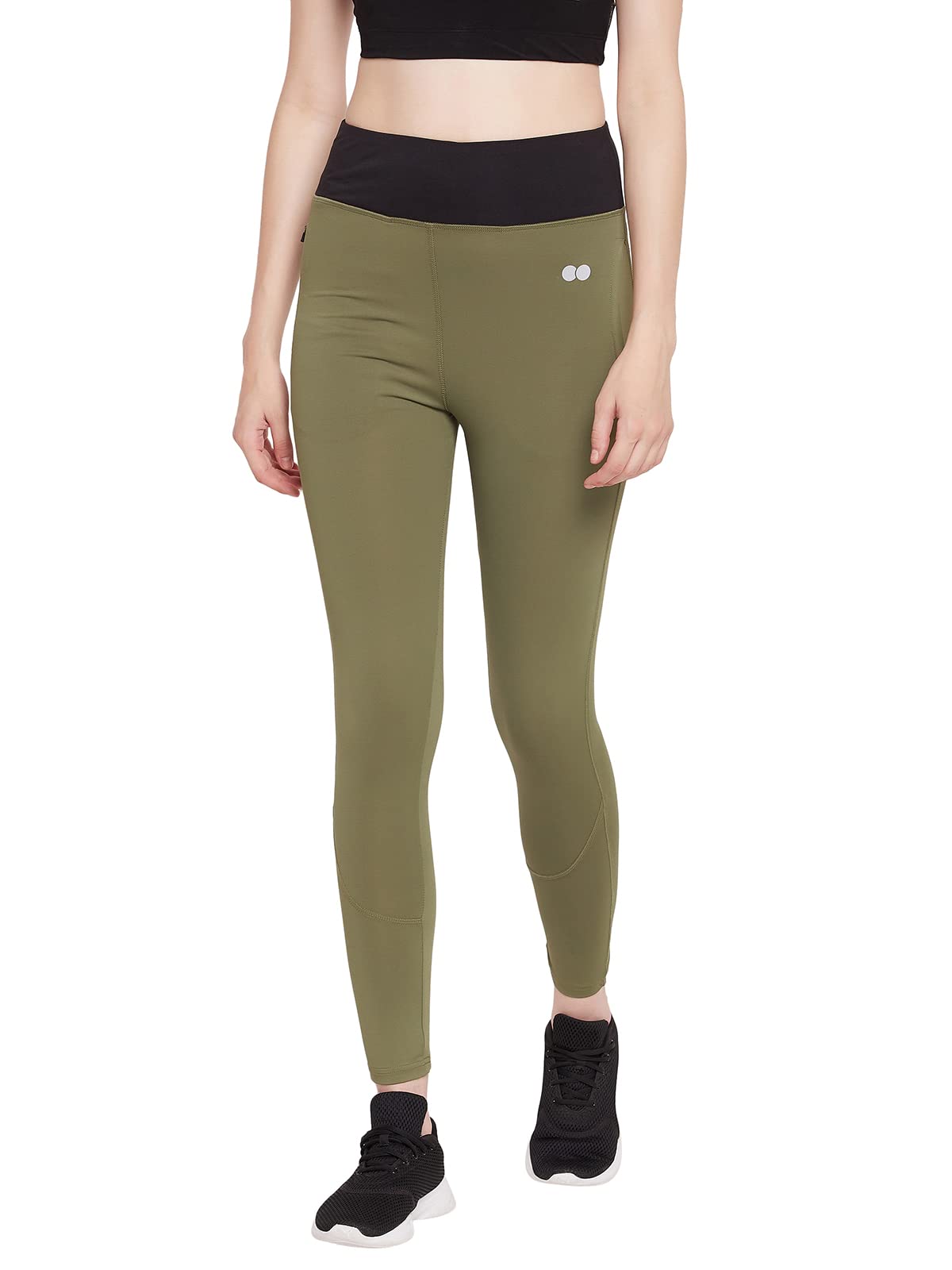 clovia Women's Snug-Fit High Rise Active Tights in Green-picture-16