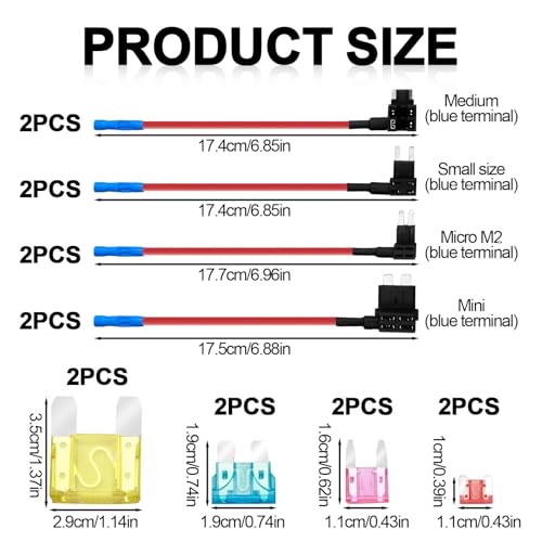 8pcs High Quality Car Circuit Fuse Tap Set for Hardwire Kit Cable HK3 HK4 HK3-C HK5 - ATO, Mini, Micro2, Mini Adapter/Holder Included