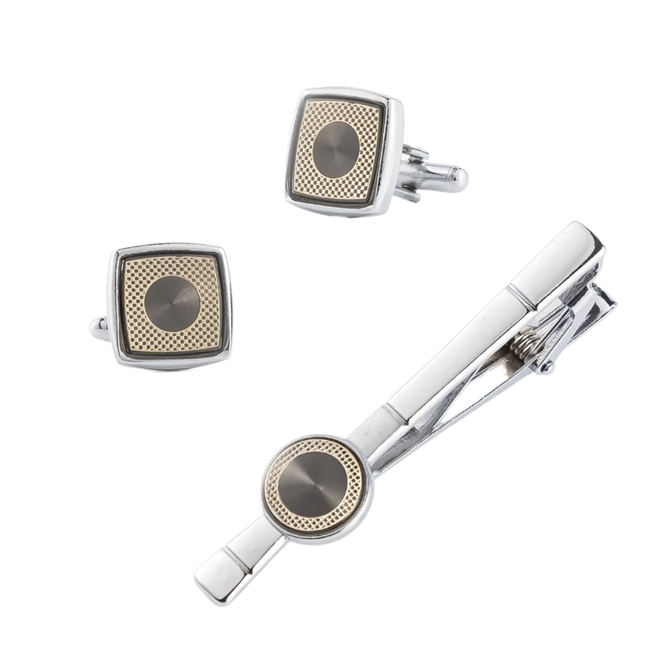 Pince à Cravate en Argent galvanisé, Accessoires décoratifs, Ensemble de Boutons de Manchette, Pince à Cravate, Boutons de Manchette français (Noir, comme illustré)