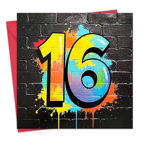 Twizler Tarjeta de cumpleaños número 16 para niños – Tarjeta de feliz cumpleaños de 16 años – Adolescente