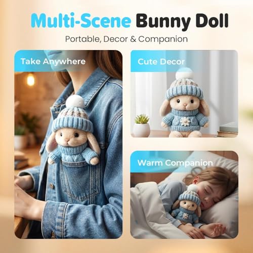 Mini Bunny Hug Cute Easter Gift, 2026 Neu Positive Easter Bunny Plush Toy, Osterhasen Deko with Knitted Hat Inspirational Card Eas-ter Plush Bunny Pocket Hug Rabbit Geschenk für Ostern Familie Freunde